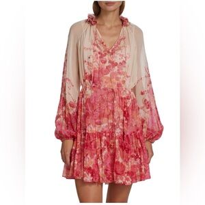 Zimmermann Floral Long Sleeve Dress in Pink and Cream